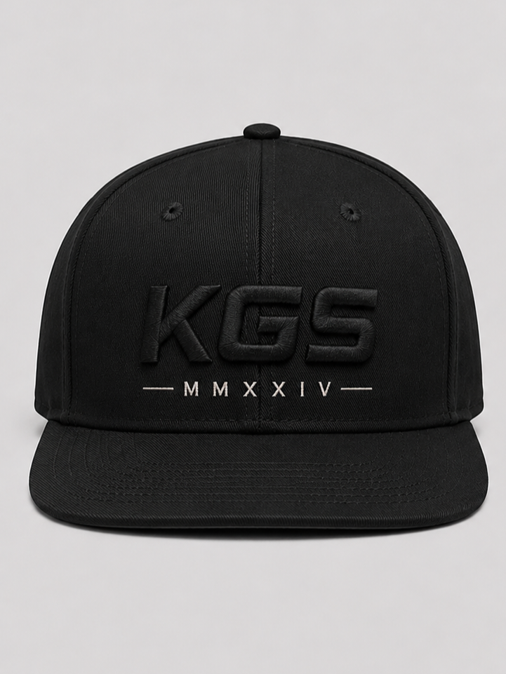 c5 premium black snapback cap front with embroidered KGS logo